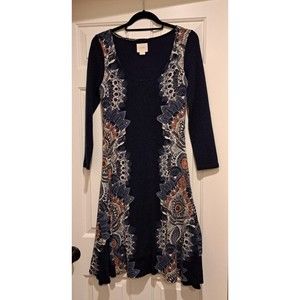 Anthropologie Maeve Eira Boho Sweater Dress Blue, Lace Pattern Long Sleeve Small